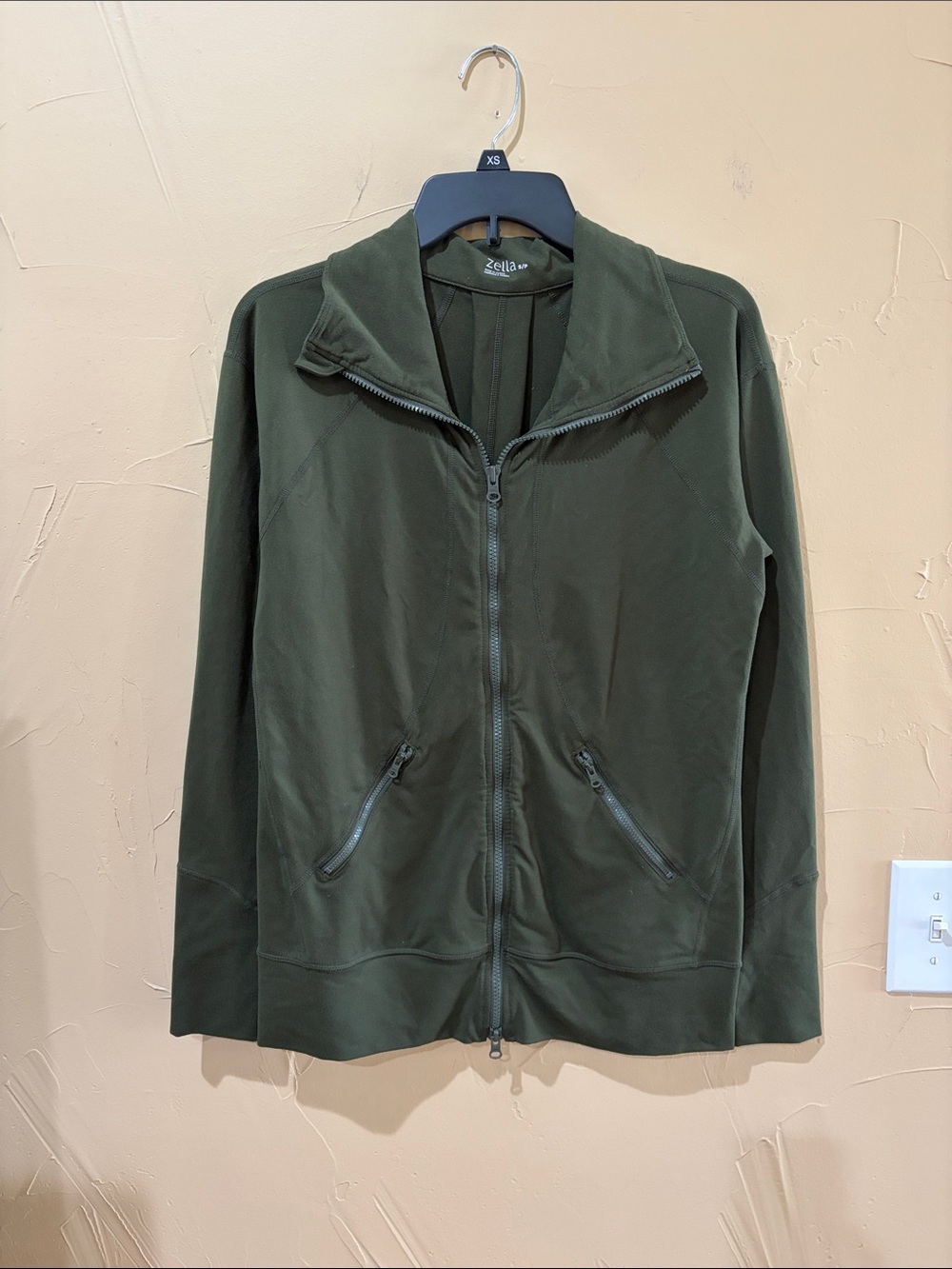 Zella Womens Dark Olive Green Full-Zip Jacket